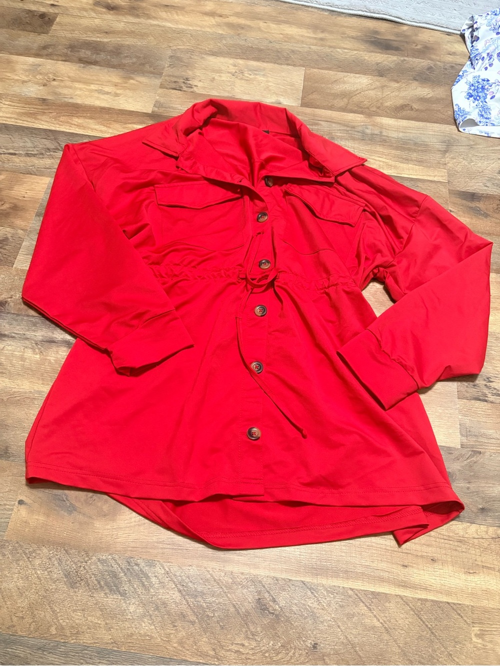 LOVE Red Utility Jacket Shirt 2X Drawstring Waist Button Front Plus Size
